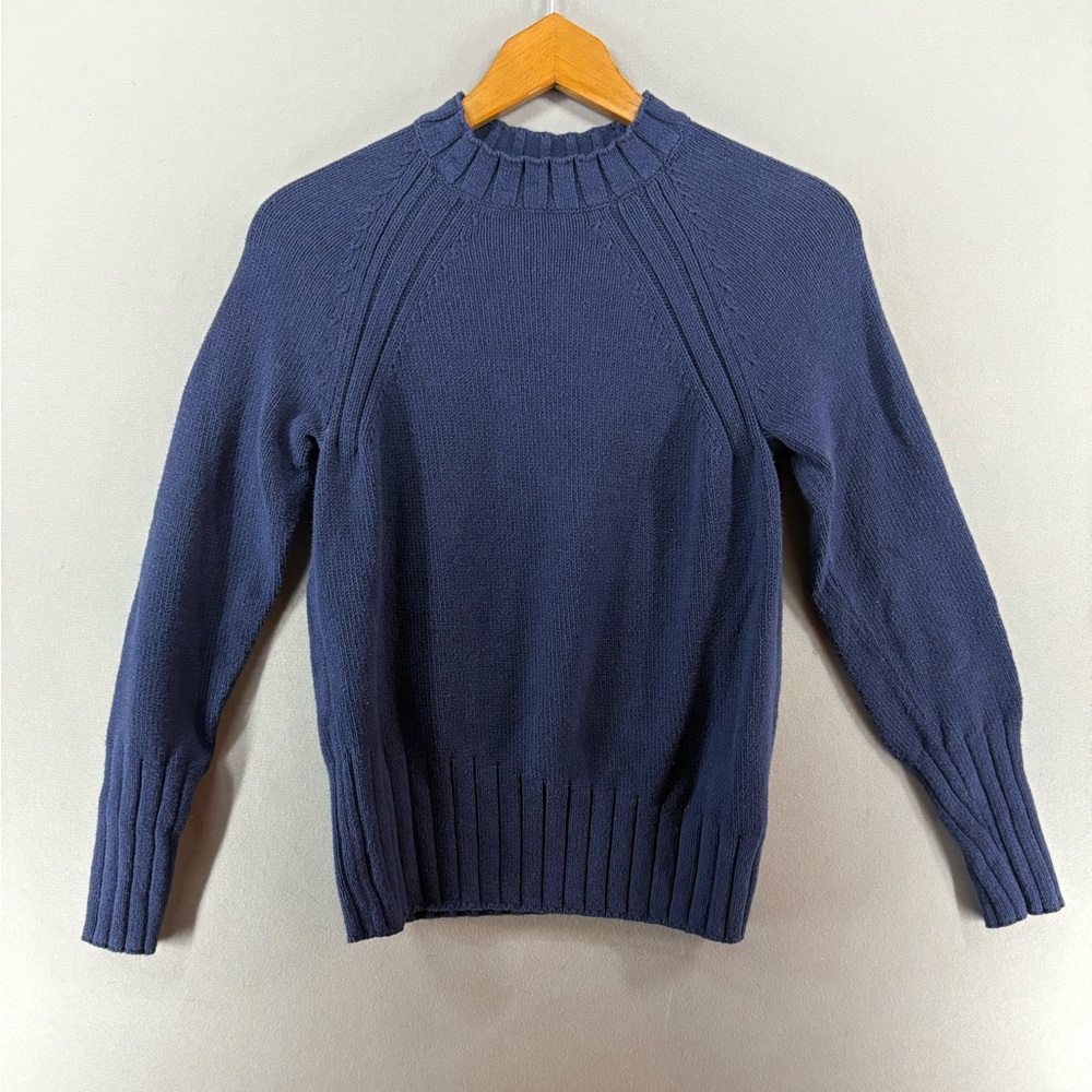 Quaker Marine Supply Women Ribbed Knit XS Blue Crewneck Raglan Sleeves